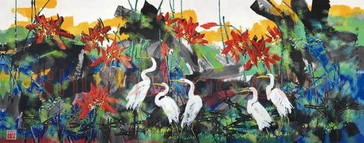 荷痴黄永玉巅峰之作《彩荷图》,6尺 | 国画鉴赏