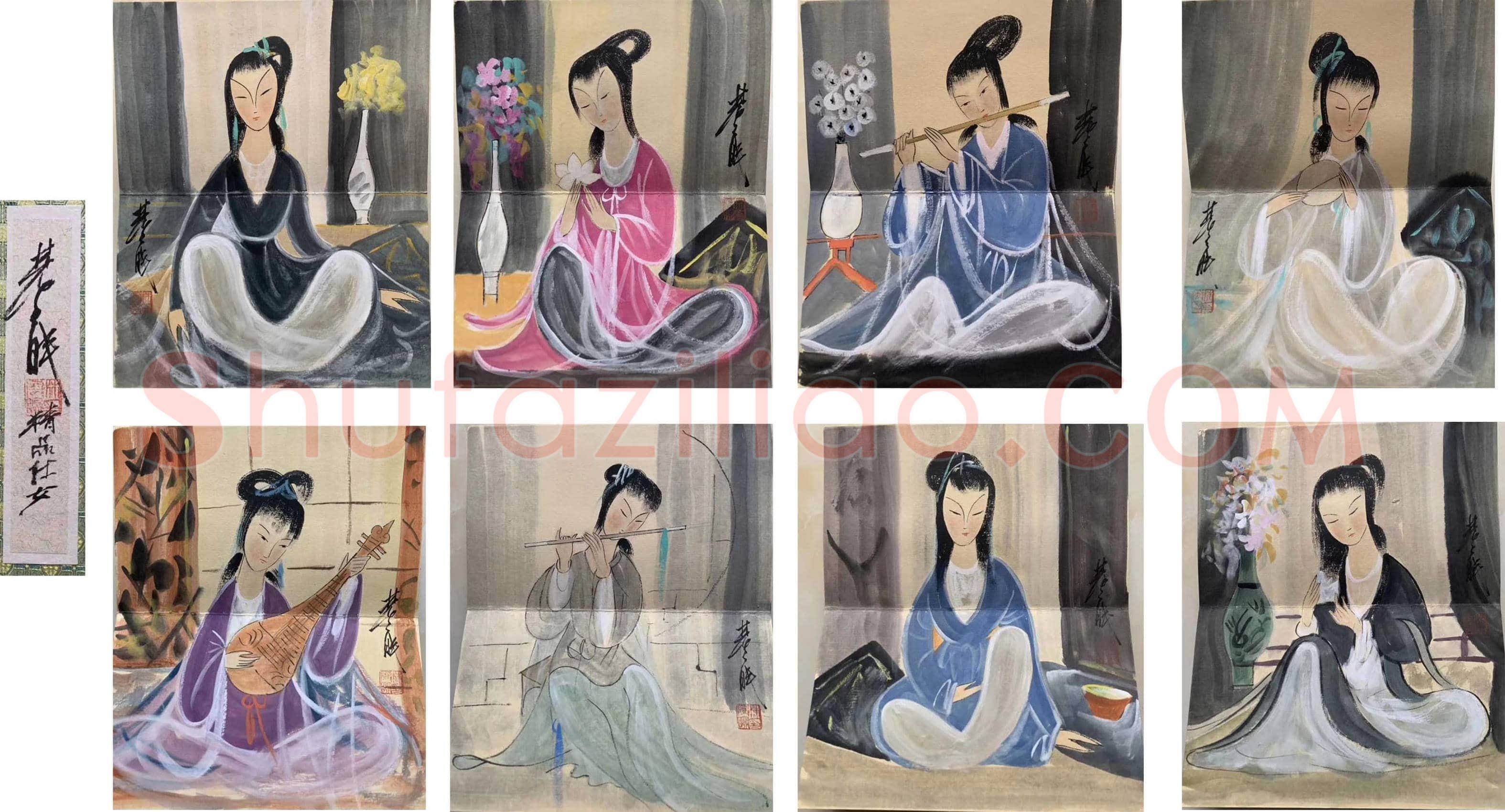 林风眠册页《八美图》，仕女画集大成之作 | 国画欣赏