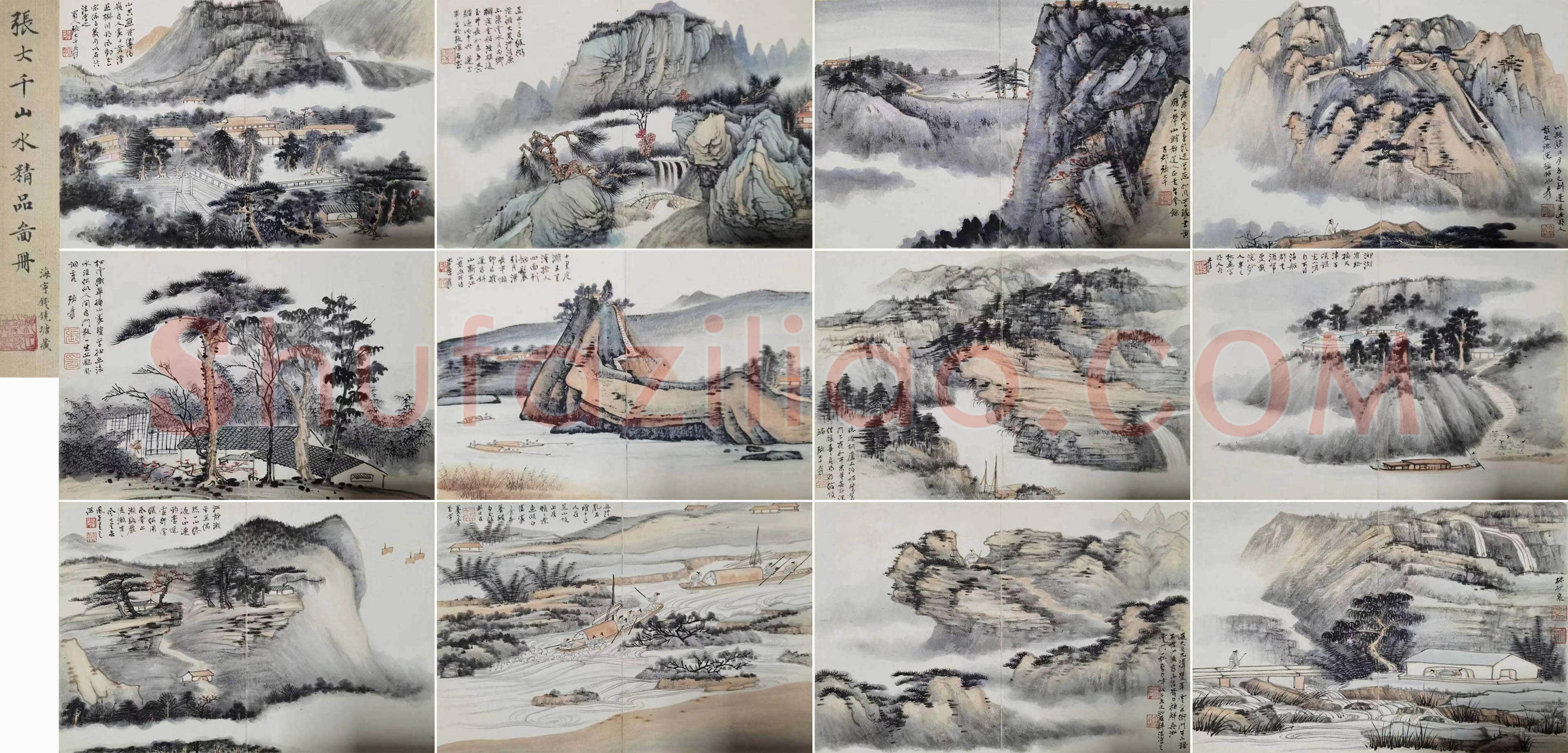 钱镜塘旧藏——张大千《山水十四胜景》册 | 国画赏析