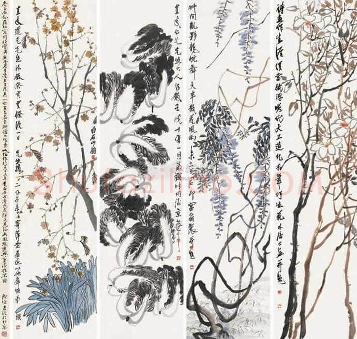 齐白石《花卉四条屏》拍卖情况 | 书画百科