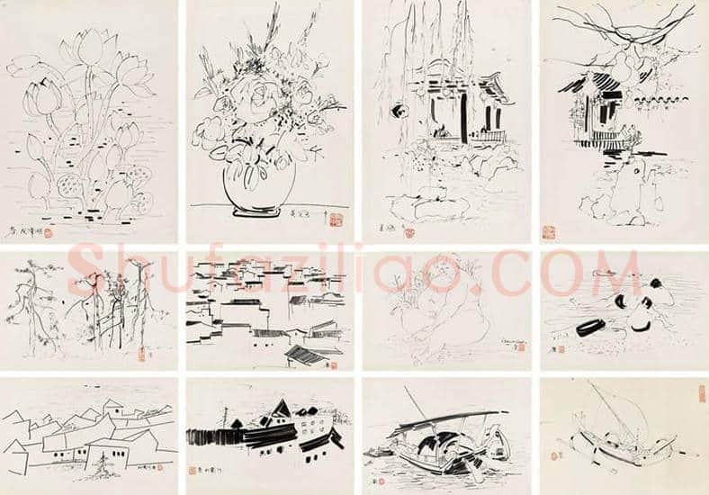 吴冠中速写册页，十三开 | 国画图片
