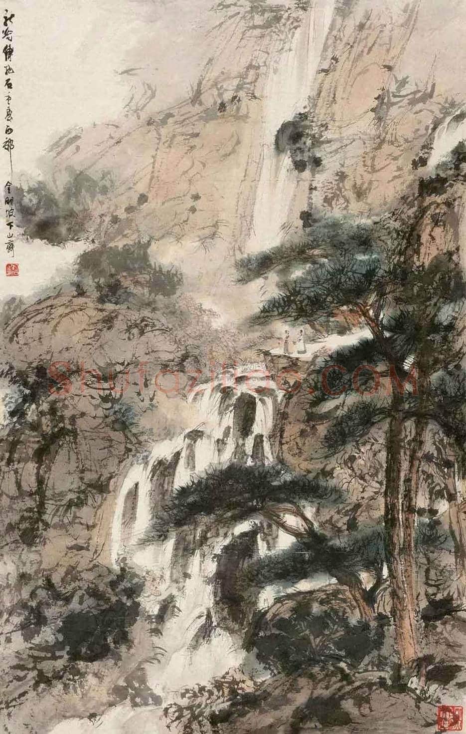馆级藏品丨傅抱石《 高士观瀑图》 极具金刚风韵 | 国画赏析