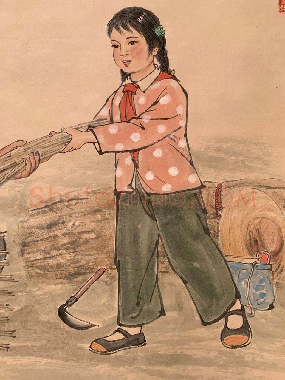 蒋兆和人物画《爷孙劳动图》，晚年代表作 | 国画作品