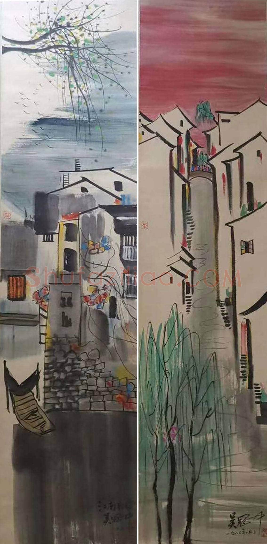 吴冠中《水乡十二条屏》，至臻至精之作！ | 国画欣赏