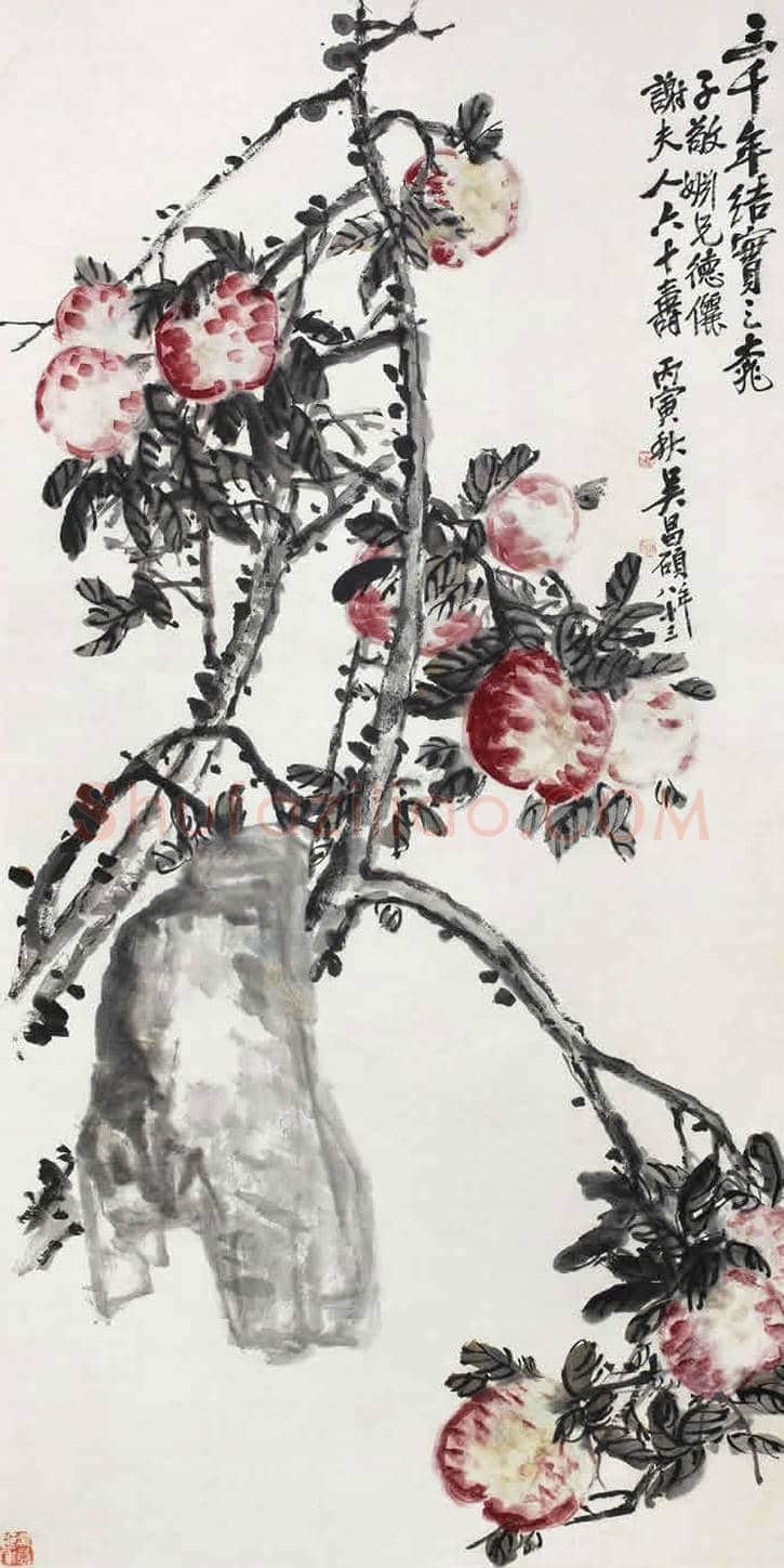 吴昌硕画寿桃，延年益寿 | 书画常识