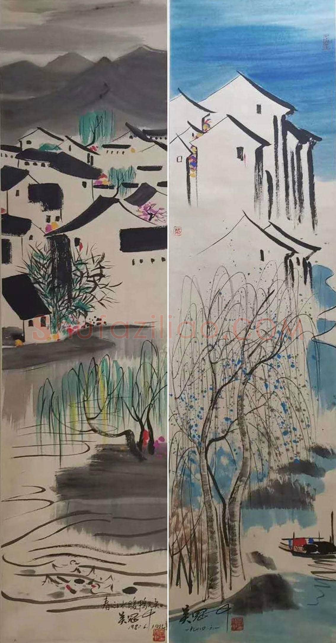 吴冠中《水乡十二条屏》，至臻至精之作！ | 国画欣赏