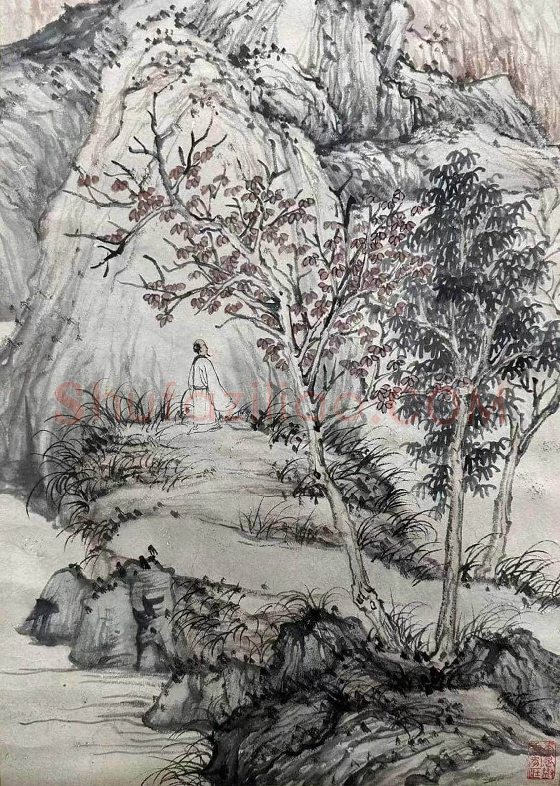 丹枫迎秋 诗画合一——石涛《千山红树图》 | 国画赏析