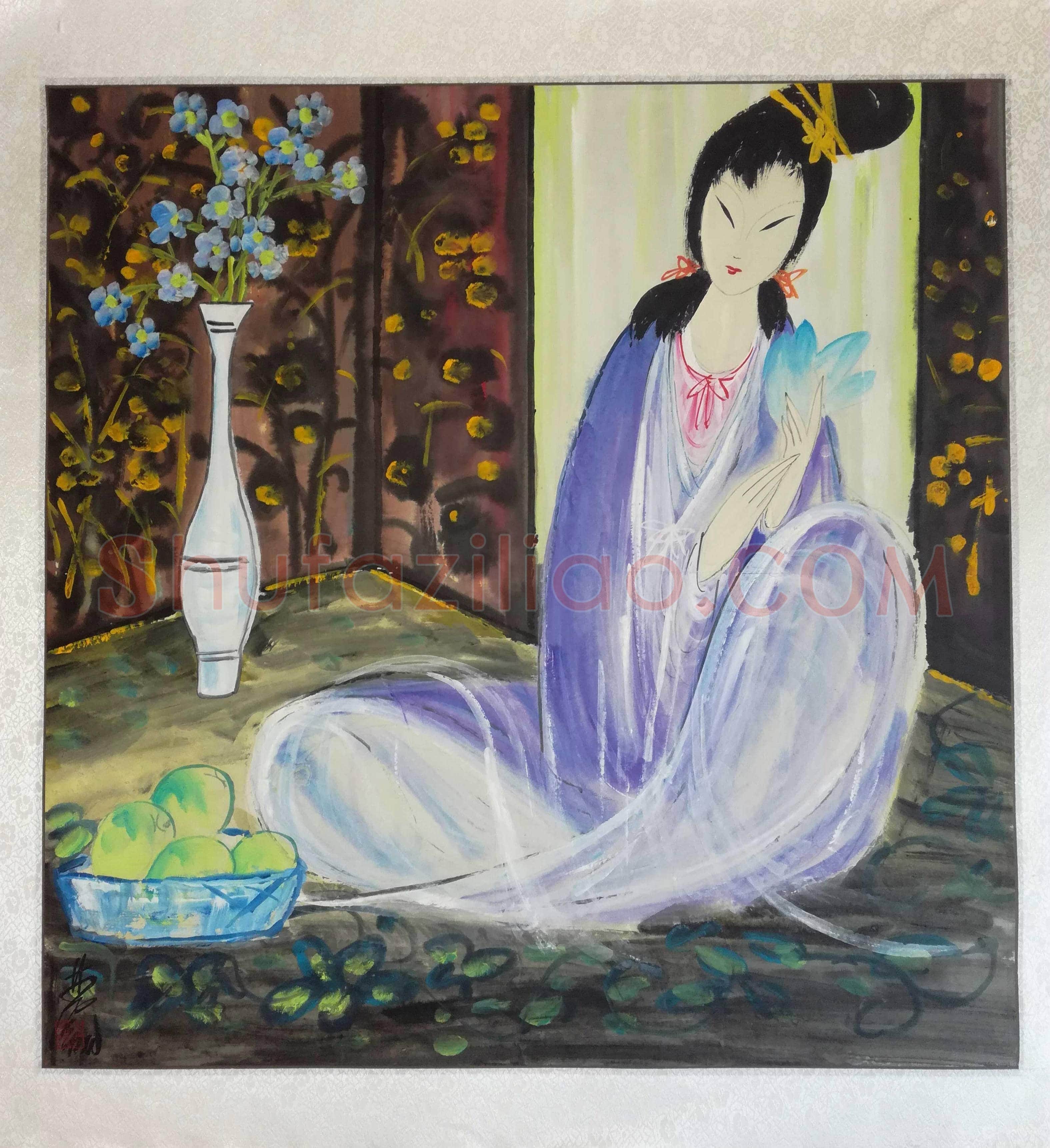 林风眠国画作品《持莲仕女》 | 国画赏析