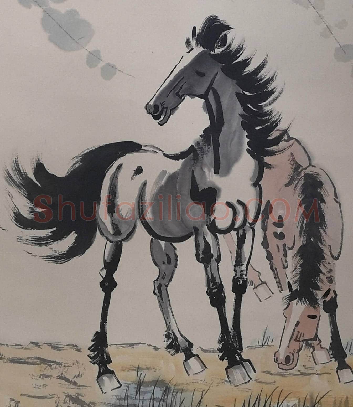 徐悲鸿《柳阴双骏》，刘海粟等名家题跋！ | 国画赏析