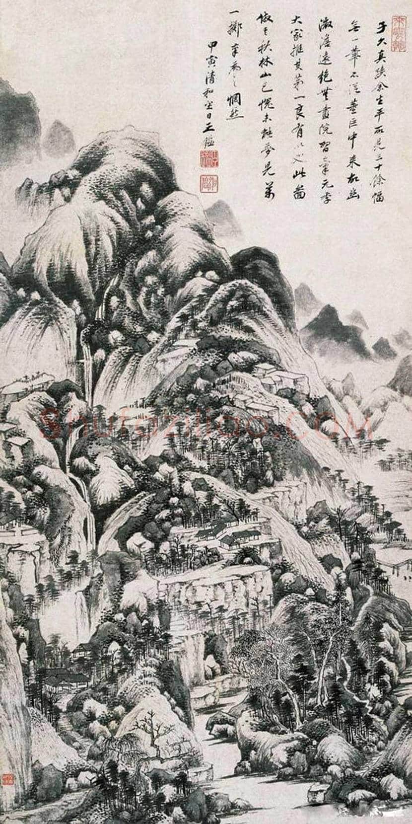 王鉴作品《秋林山色》欣赏 | 书画百科