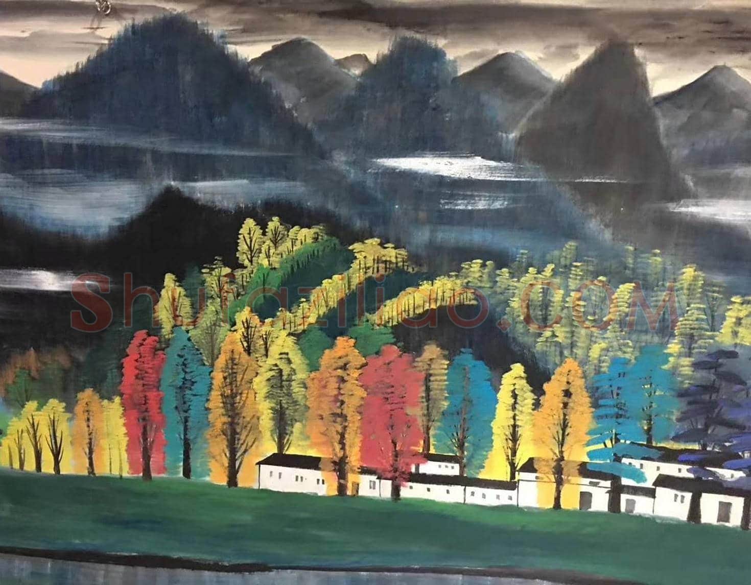 林风眠风景画《秋色山居图》,馆级巅峰巨制 | 国画图片