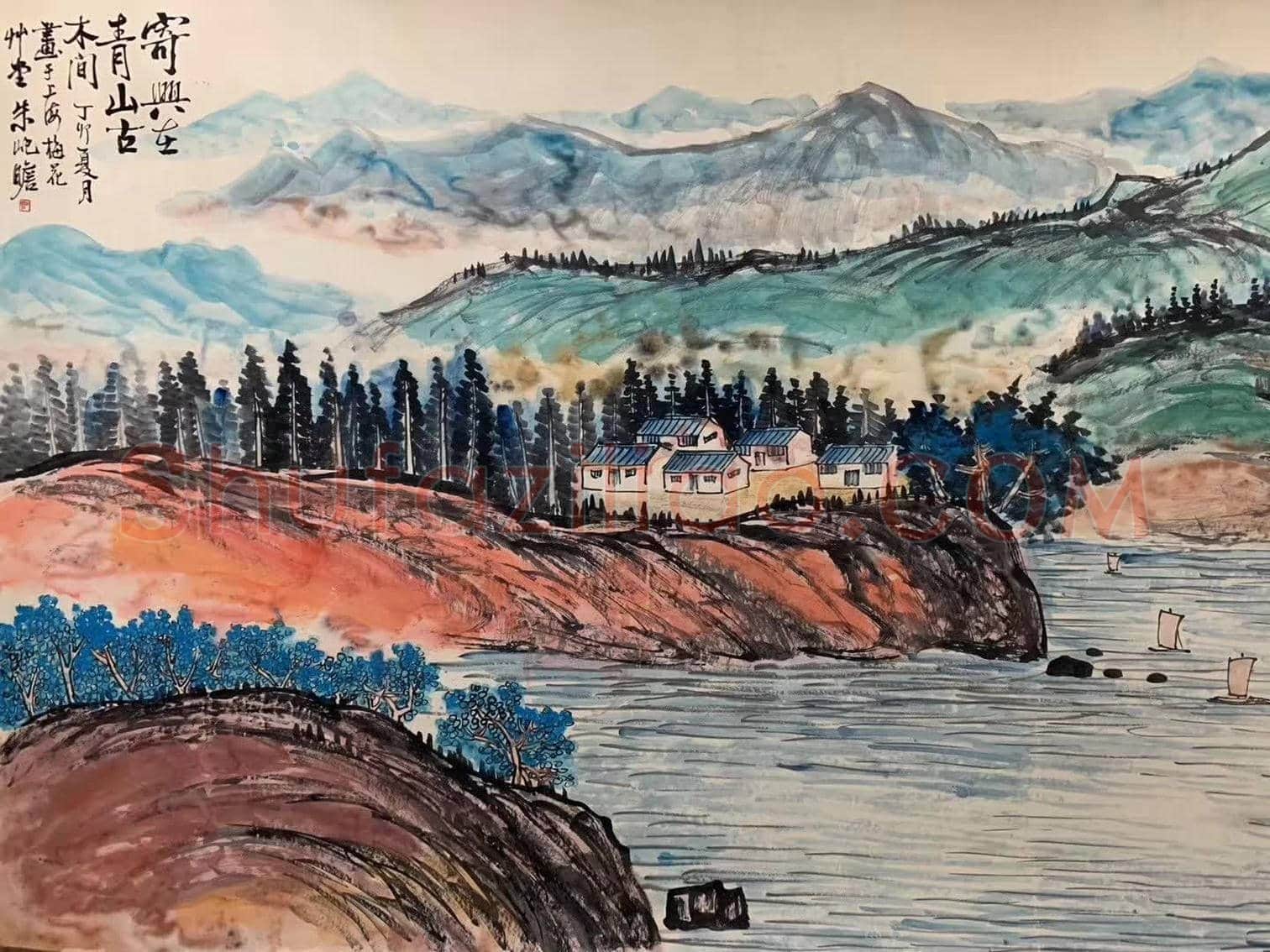 朱屺瞻山水画《寄兴在青山古木间》，丈二匹传神之作 | 国画赏析