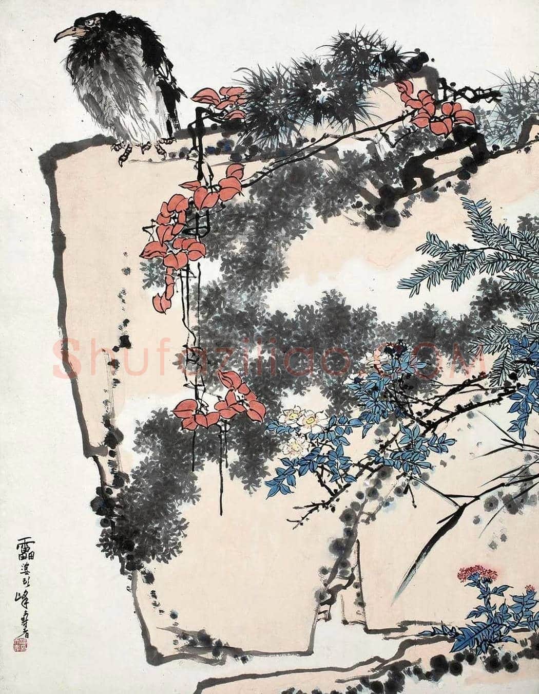 潘天寿《松梅群鸽图》，殿堂级巨制！ | 国画鉴赏