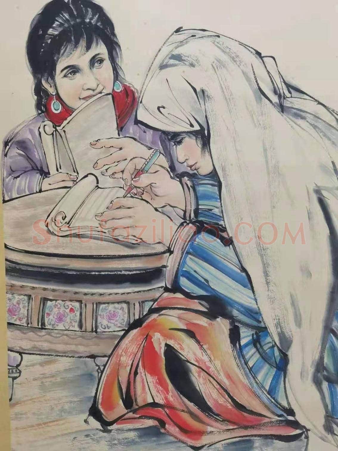 黄胄作品《学文化》,富有生活气息! | 国画赏析