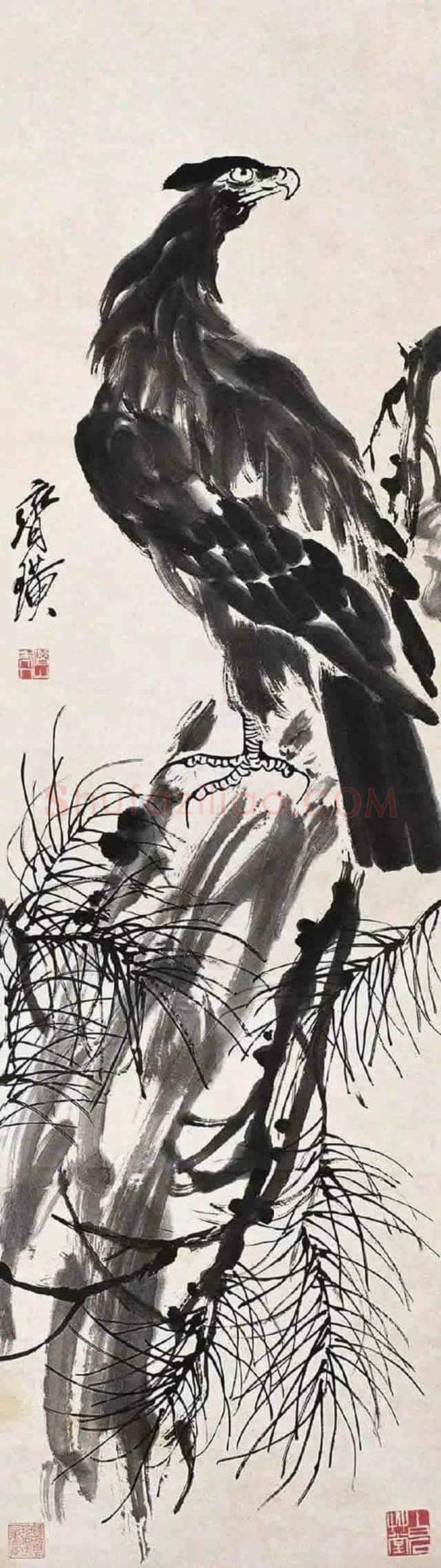 齐白石、李苦禅师徒二人画鹰，各有千秋！ | 书画资料