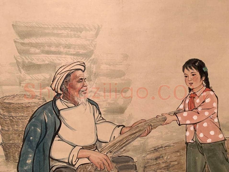 蒋兆和人物画《爷孙劳动图》，晚年代表作 | 国画作品