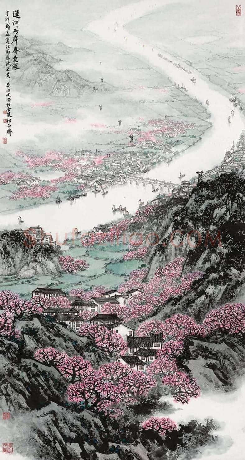 宋文治山水画《春江远帆》,5尺 | 国画欣赏