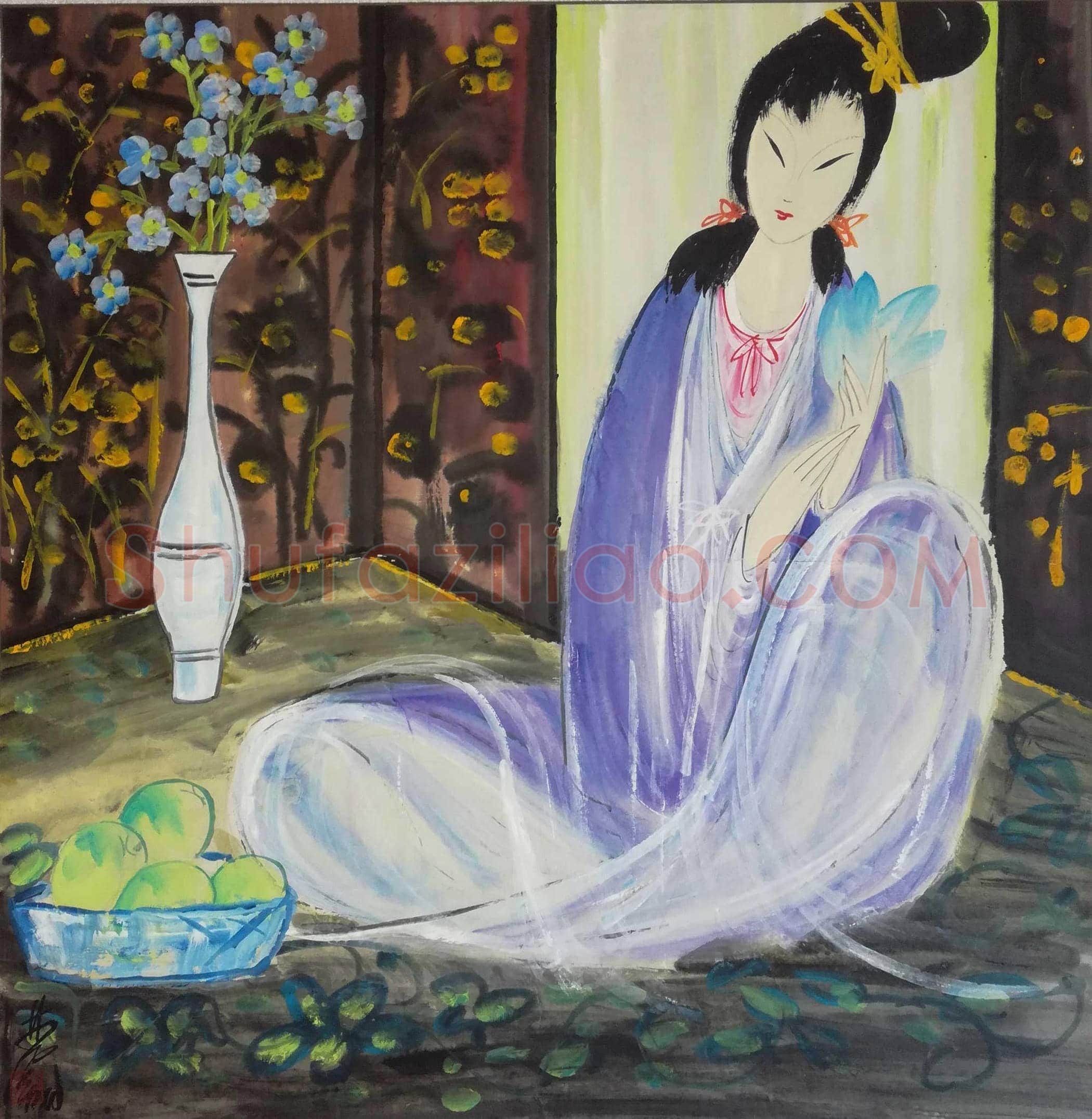 林风眠国画作品《持莲仕女》 | 国画赏析