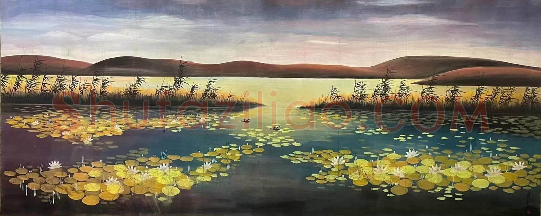 林风眠丈二钜制《荷塘芦雁图》，馆级精品 | 国画欣赏