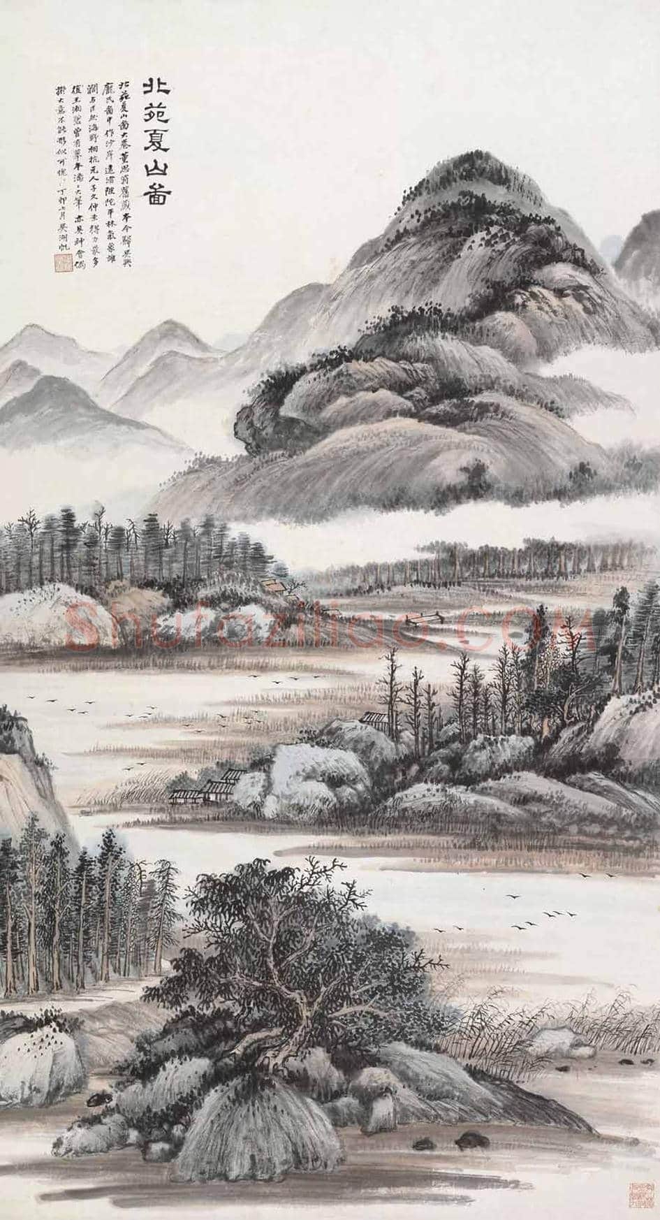 吴湖帆山水画《竹林隐居》,早期仿古作品! | 国画图片