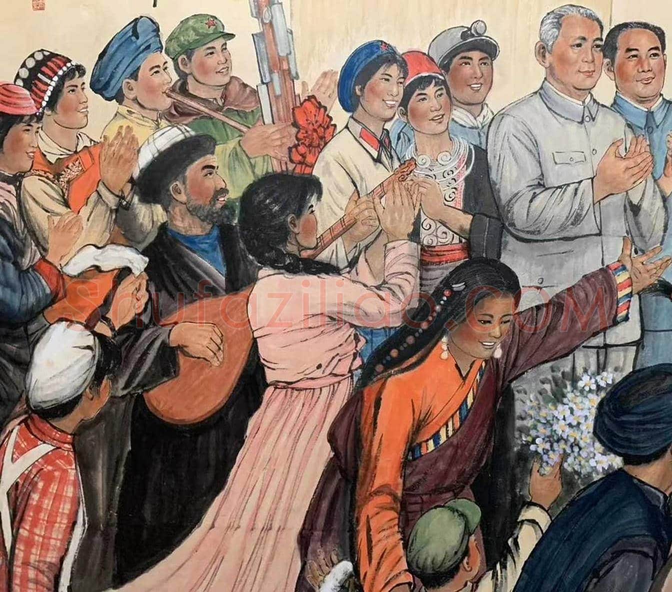刘文西作品《哈达献给毛主席》，人物群像巨制 | 国画鉴赏