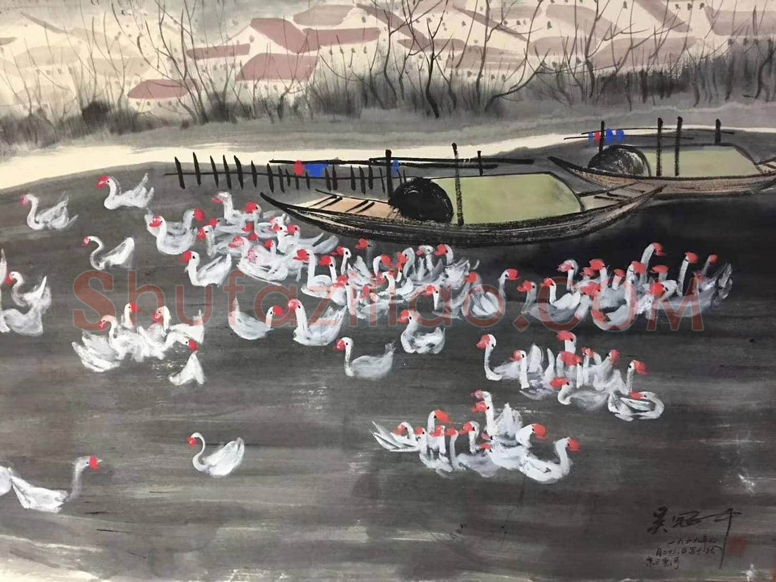 吴冠中巨制《山村景色》,珍罕之作 | 国画赏析