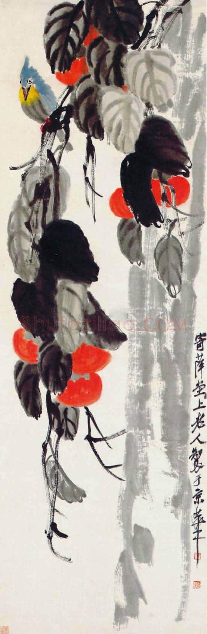 齐白石画笔下的柿子，事事如意 | 书画常识