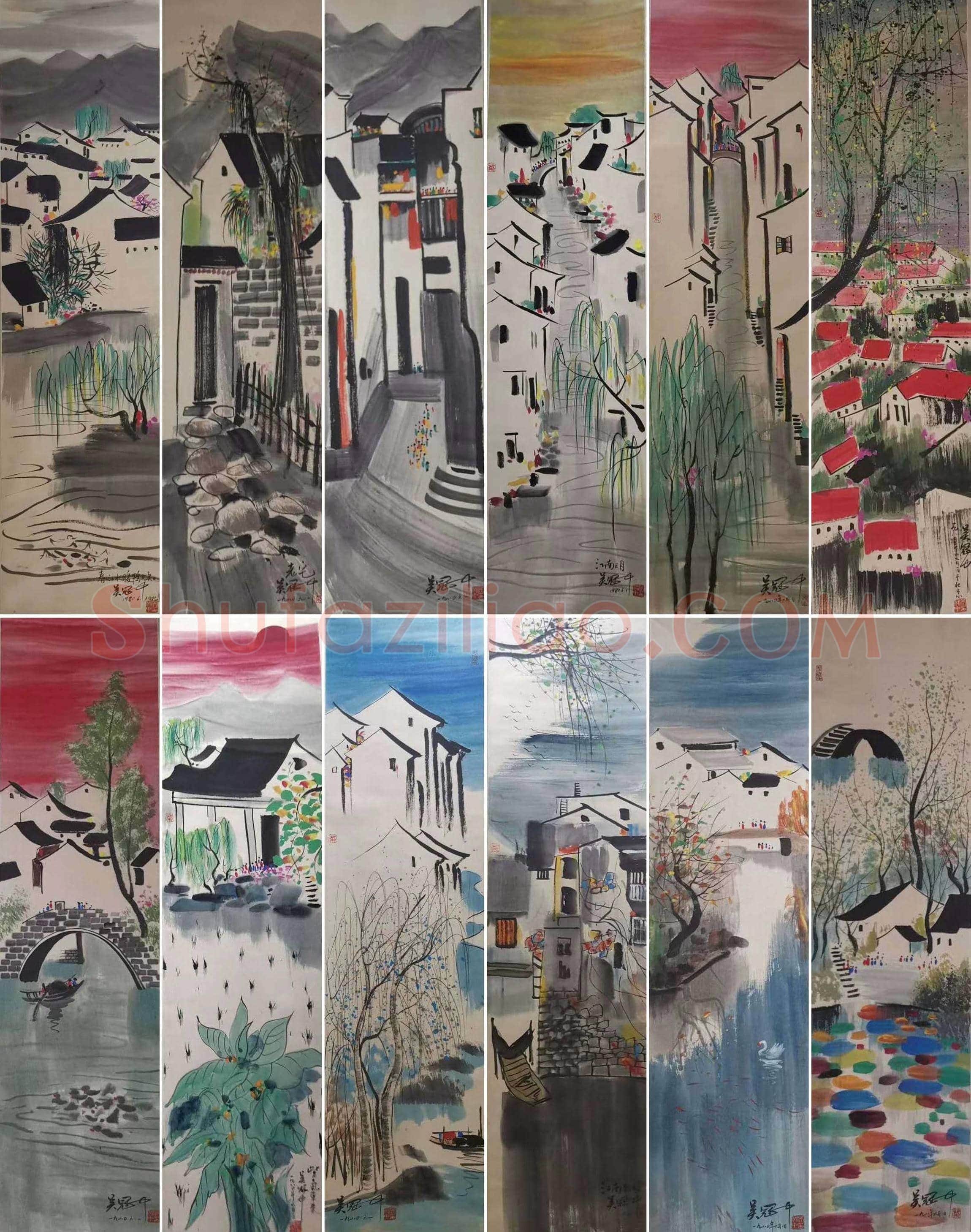 吴冠中《水乡十二条屏》，至臻至精之作！ | 国画欣赏