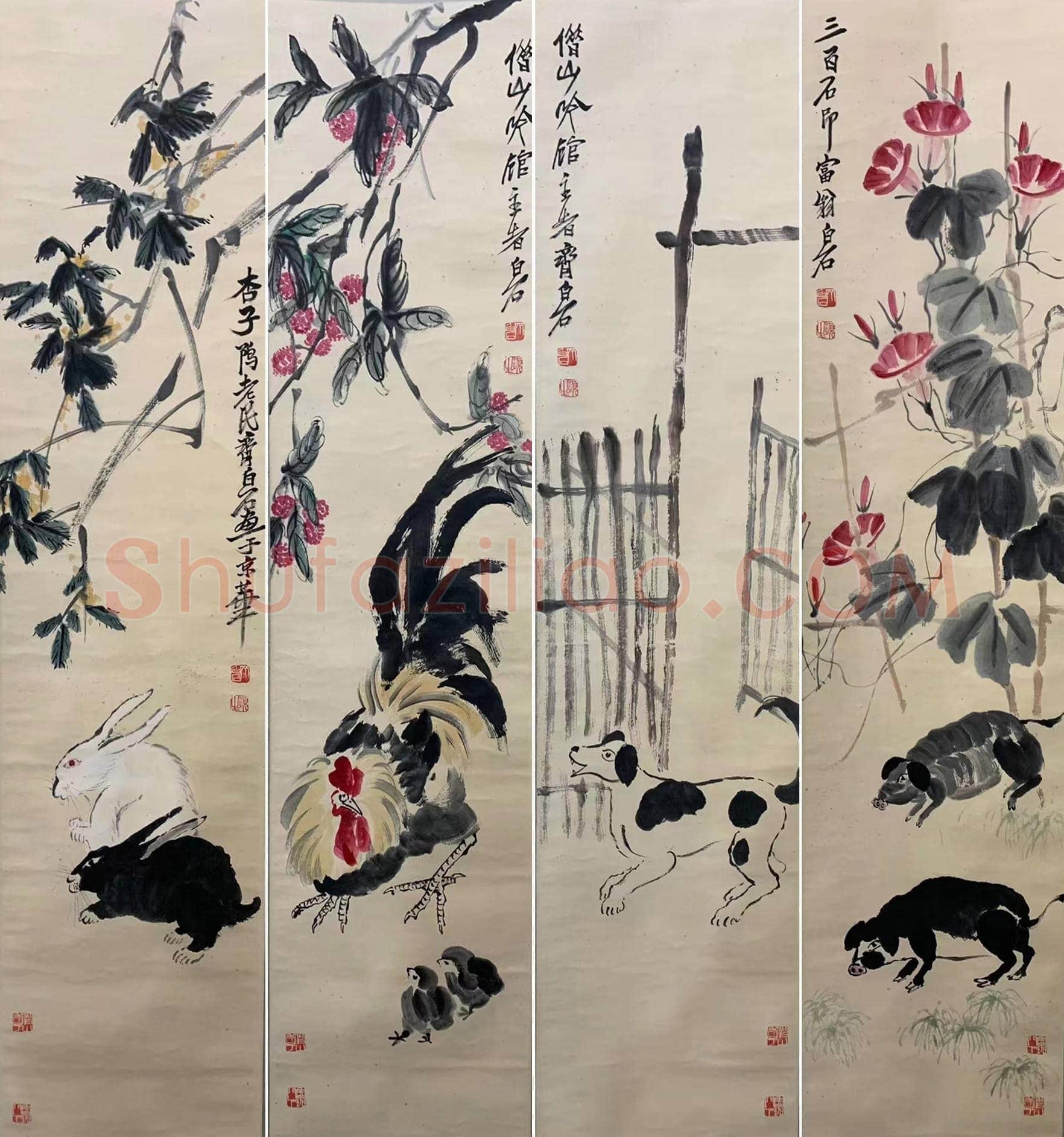 齐白石经典《动物四屏》，雅俗共赏！ | 国画图片