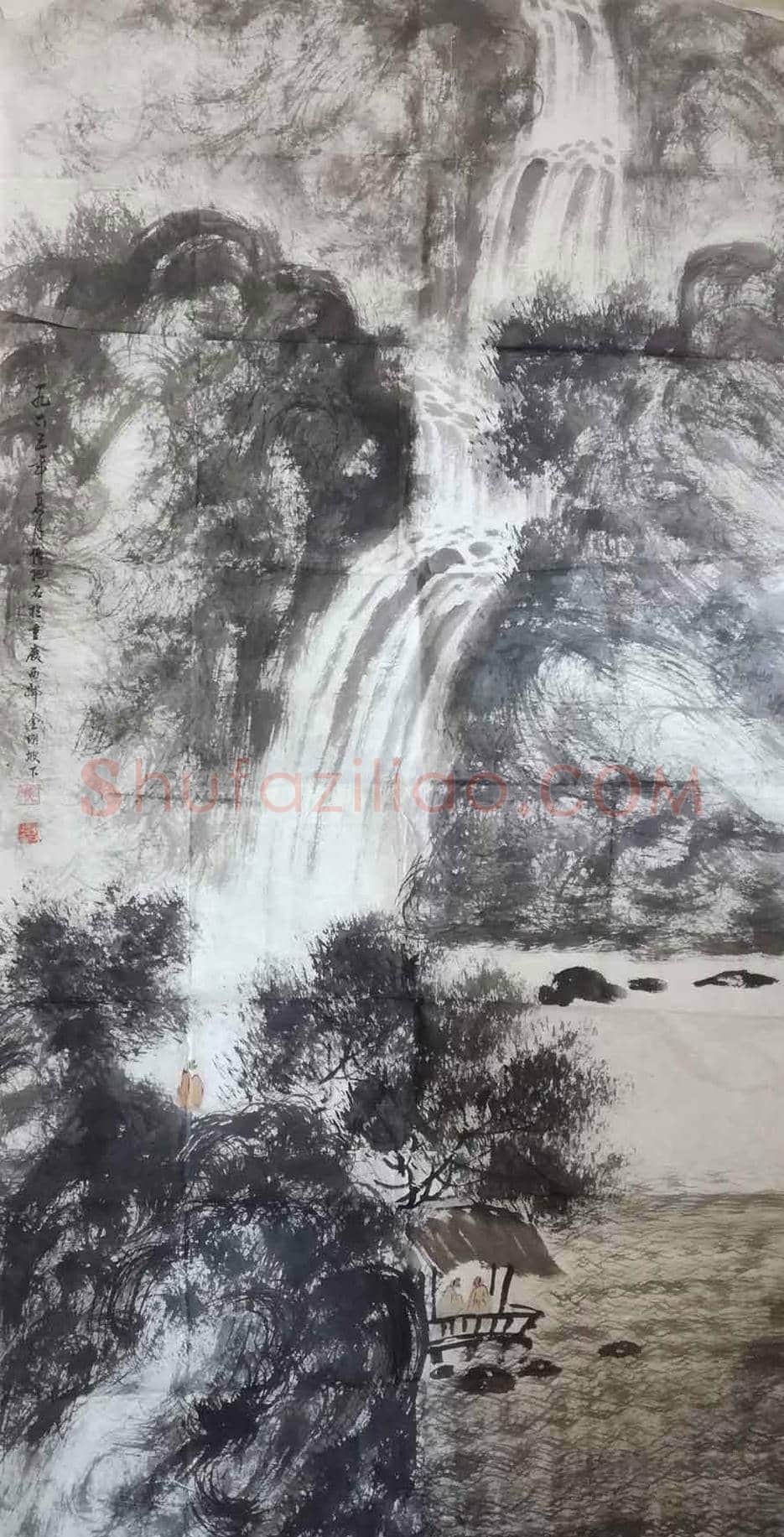 馆级藏品丨傅抱石《 高士观瀑图》 极具金刚风韵 | 国画赏析