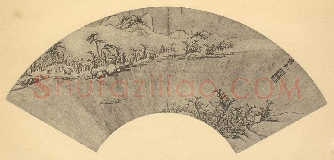 明 蒋干《山水扇面图》国画作品