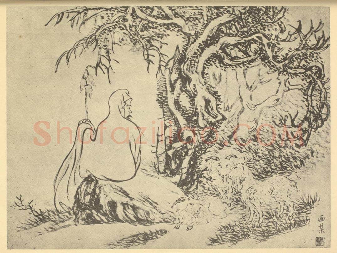清 顾洛《苏武牧羊图》国画作品