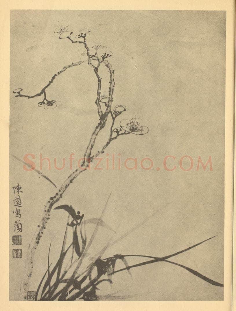 清 金俊明《梅、陈薖、兰》国画作品