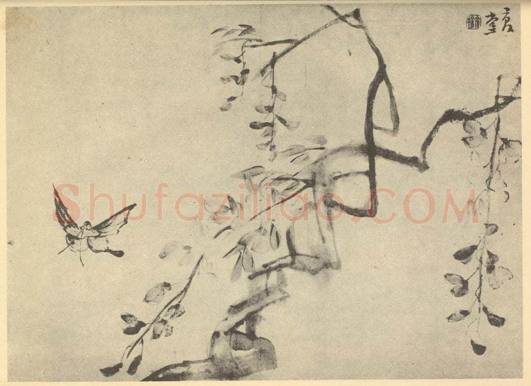 清 李鳝《画藤花蝴蝶》国画作品