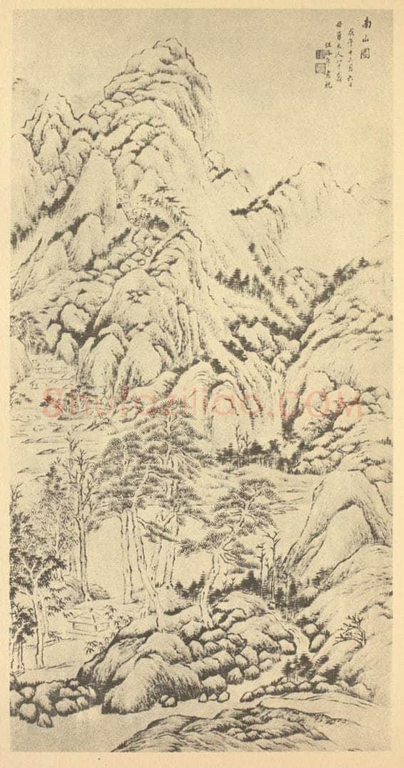 清 汪洛年《南山图》国画作品