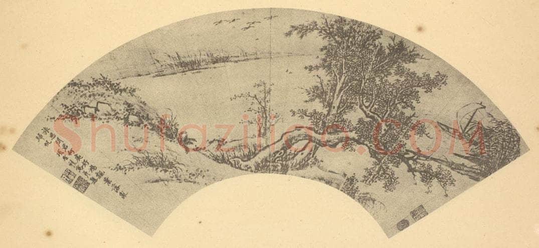 明 项圣谟《山水扇面图（二）》国画作品