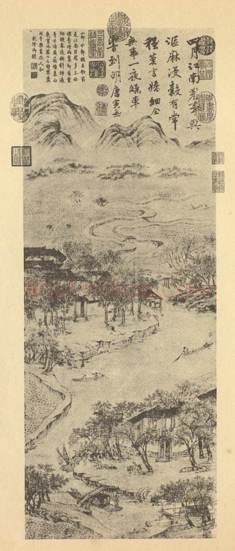 明 唐寅《山水轴(八)》国画作品