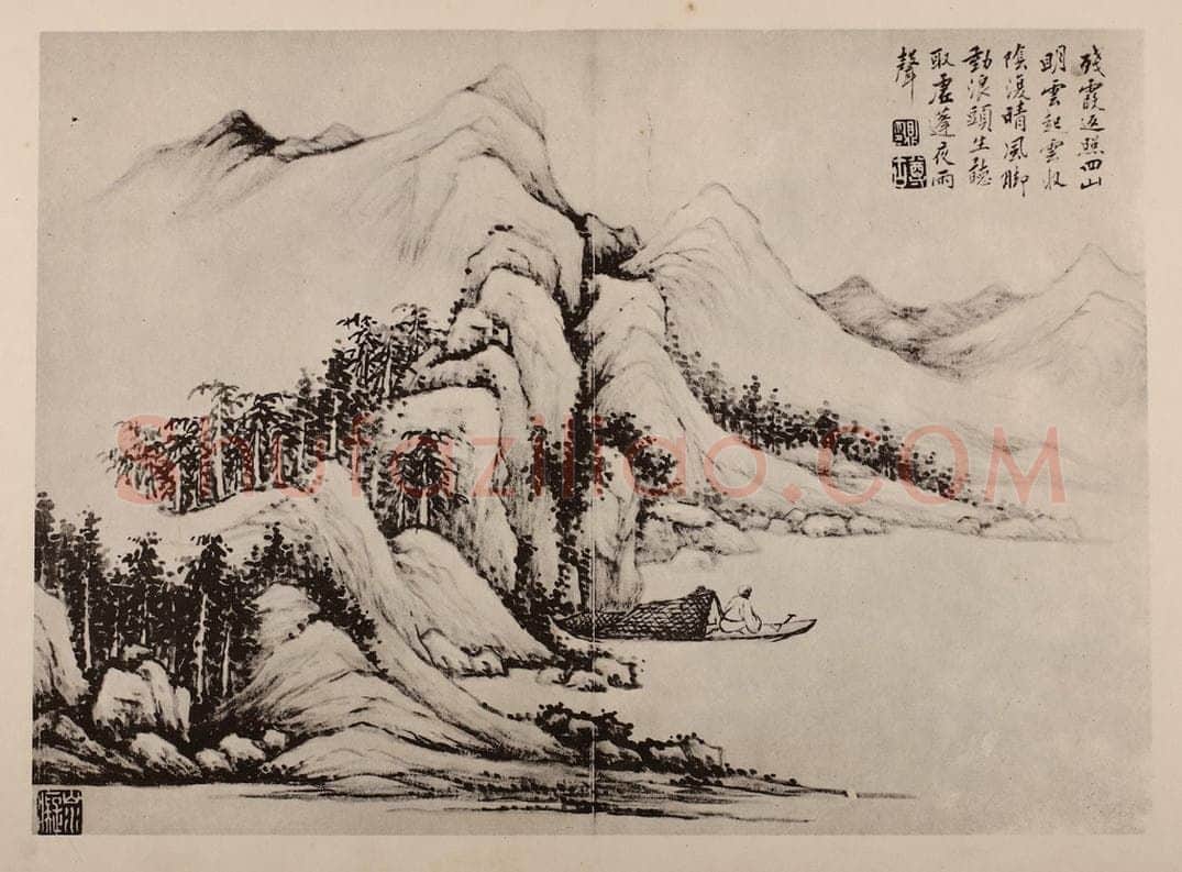 清 黄鼎《渔父图册（九）》国画作品