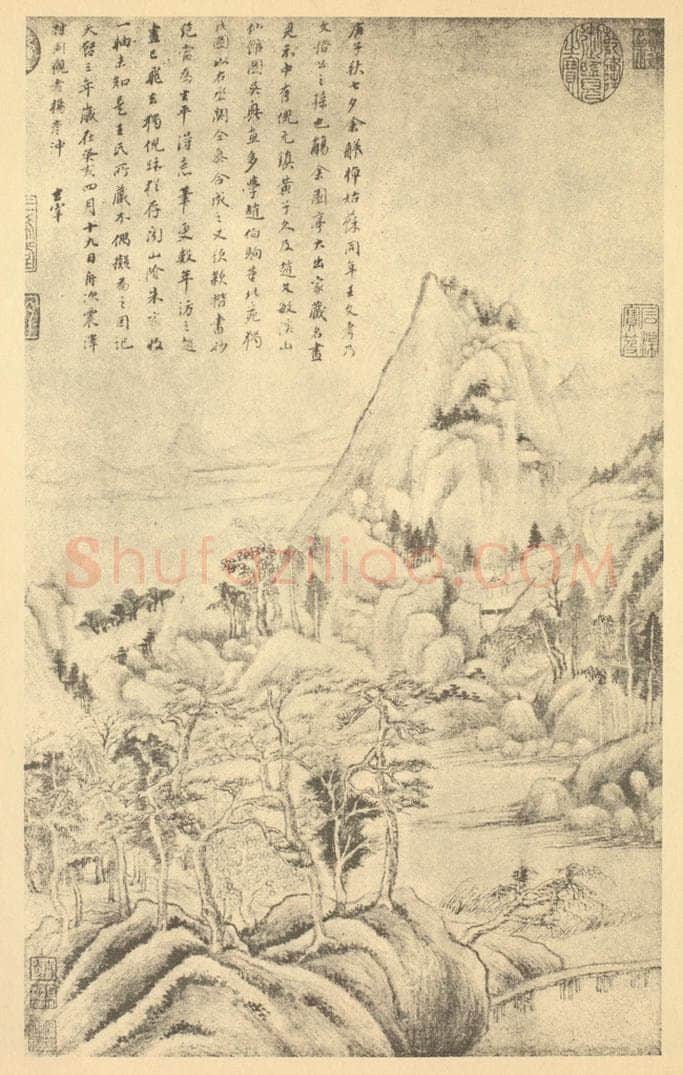 明 董其昌《仿赵孟俯溪山仙馆图》国画作品