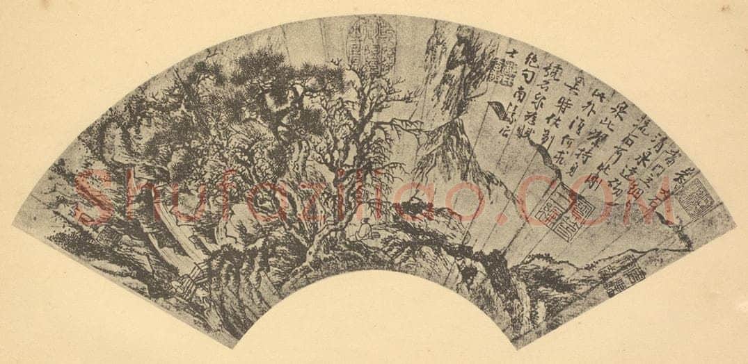 明 周臣《山水扇面图（四）》国画作品