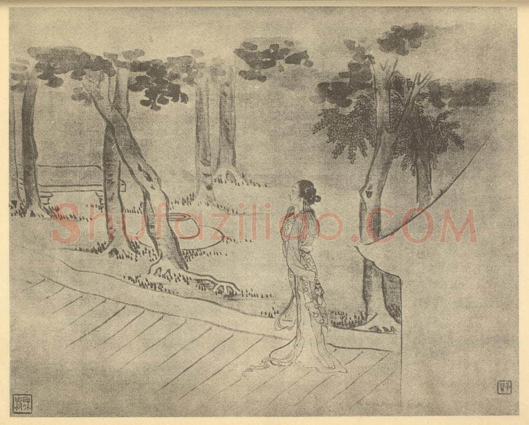 清 费丹旭《拟古士女图（八）》国画作品