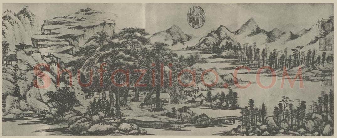 清 王鉴《仿巨然溪山无尽图卷(一)》国画作品