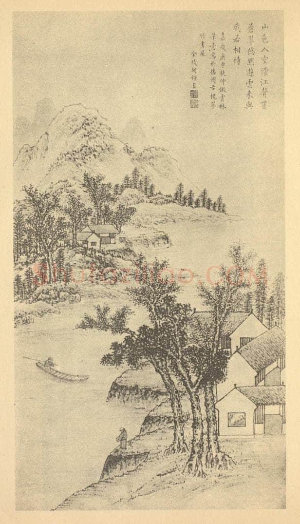 清 胡锺《山水轴》国画作品