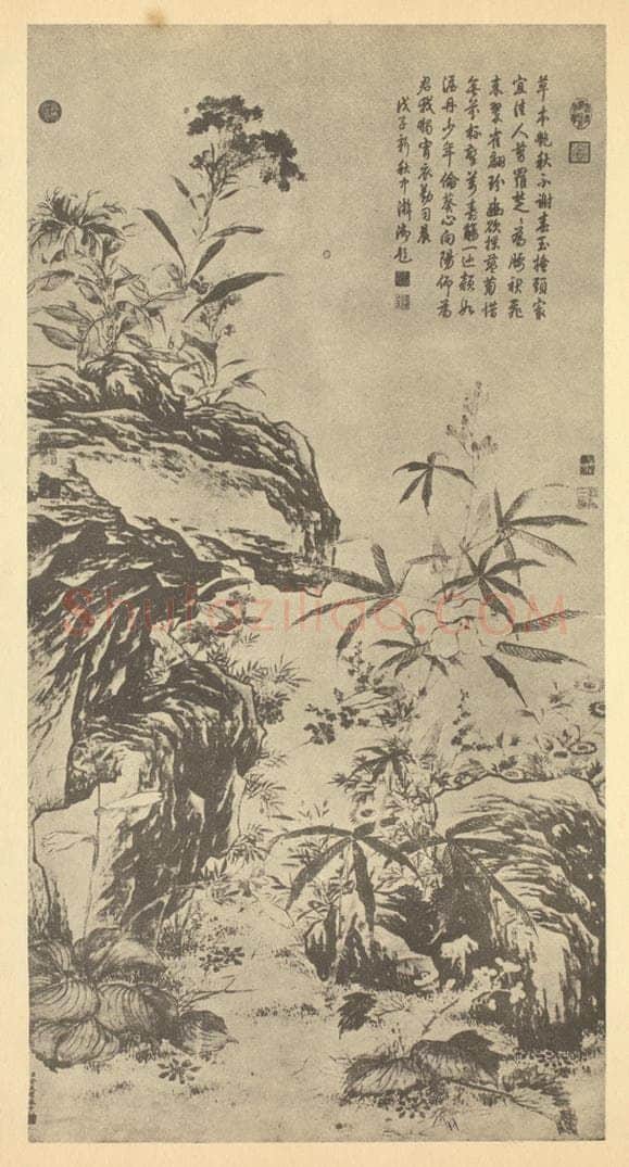 清 金廷标《秋花图》国画作品