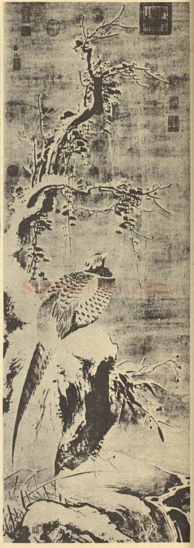 明 吕纪《寒雪山鸡图》国画作品