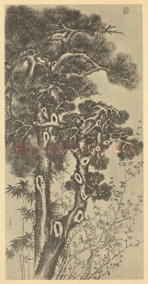 清 关槐《健节恒春图》国画作品