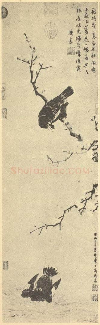元 商琦《杏雨浴禽图》国画作品