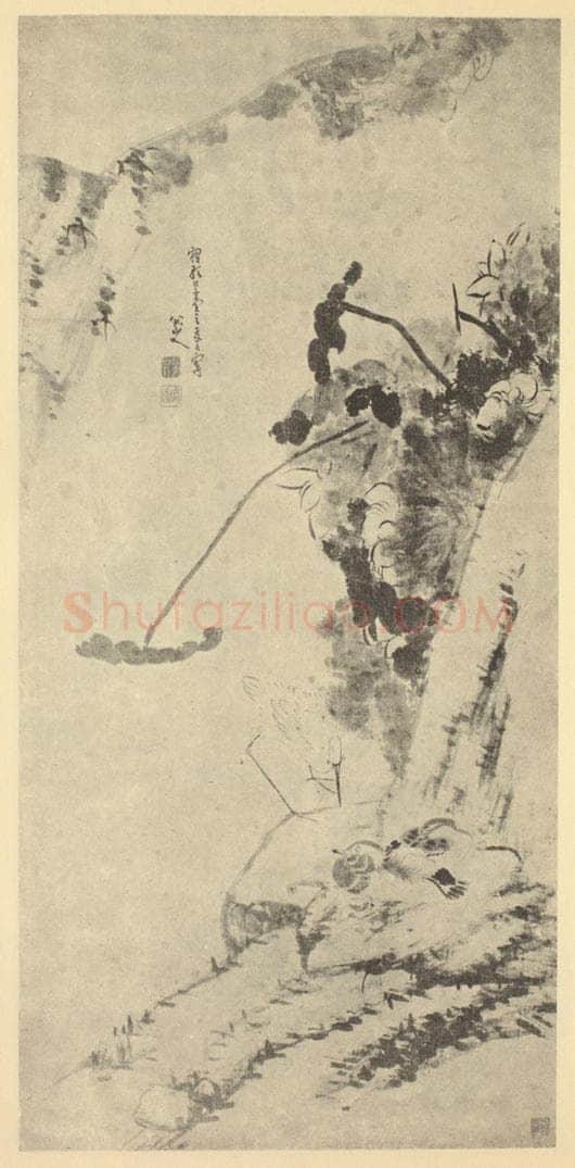 清 朱耷《莲塘鸂鶒图》国画作品
