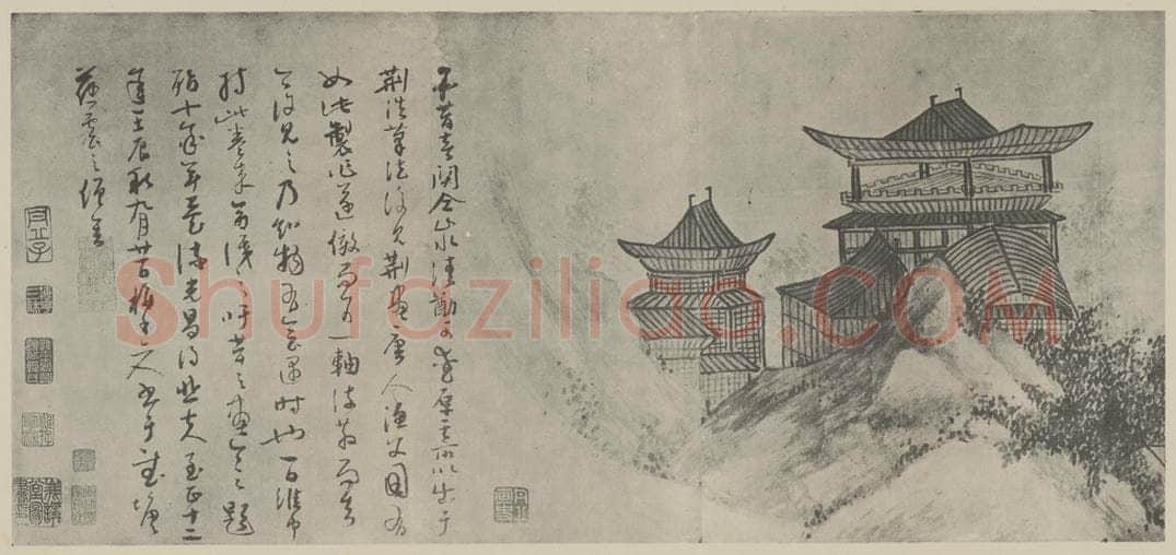 元 吴镇《渔父图卷(七)》国画作品