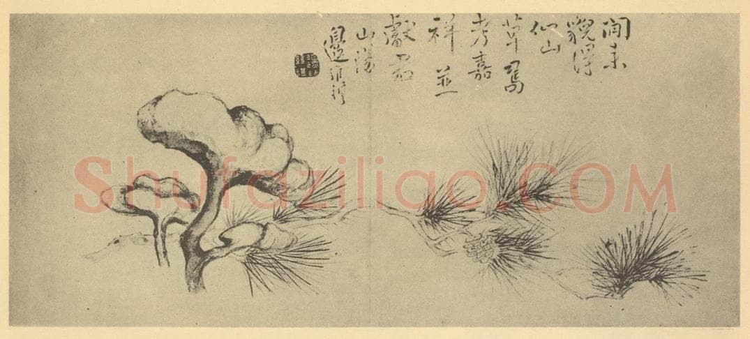 清 边寿民《松芝》国画作品